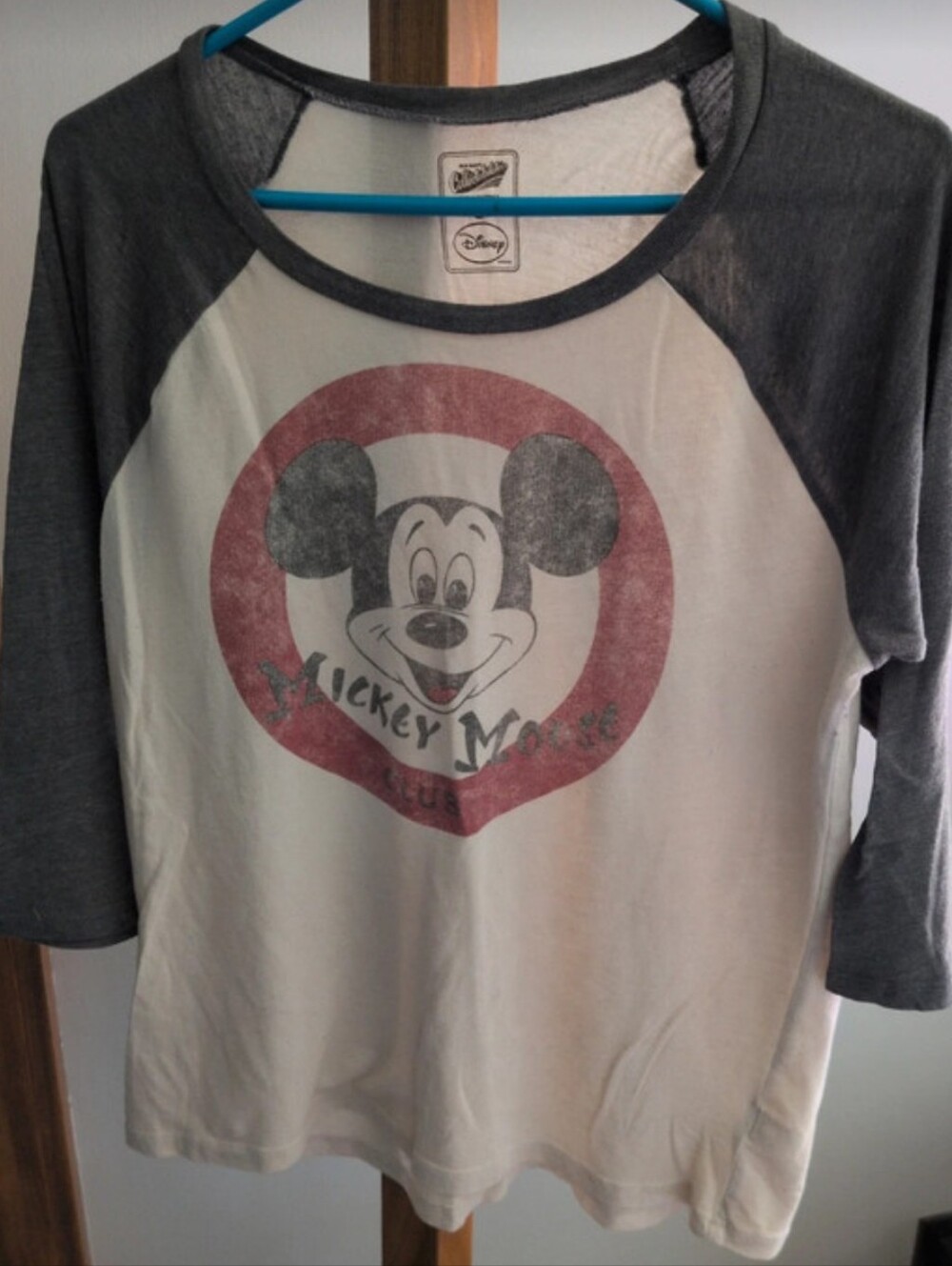 Disney Mickey Mouse Raglan Tee - White & Gray with Red Graphic